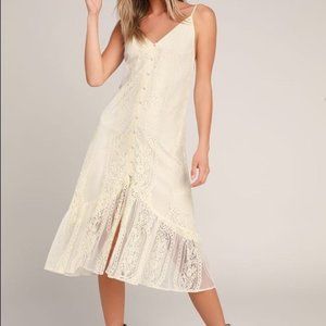 Forever 21 | Boho Woven Button Front Ruffle Hem Dress in Cream NWT